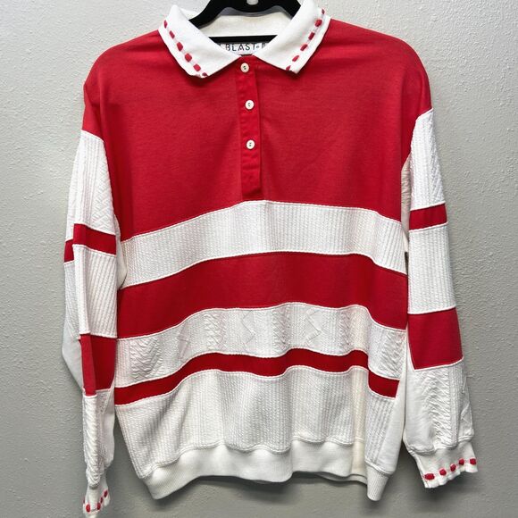 VTG 80's BLAST Textured Red & White Polo Men's Sz L - Picture 1 of 6